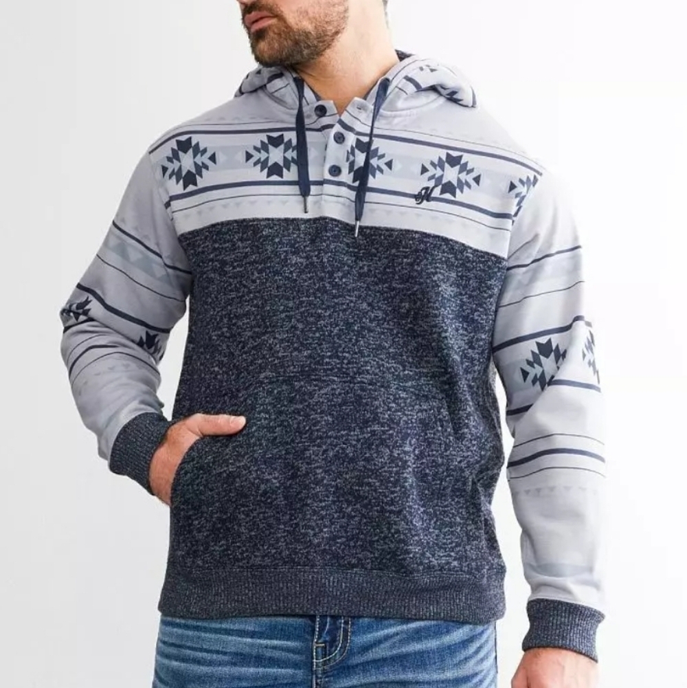 Buckle Men's Blue and Gray Patterned Hoodie